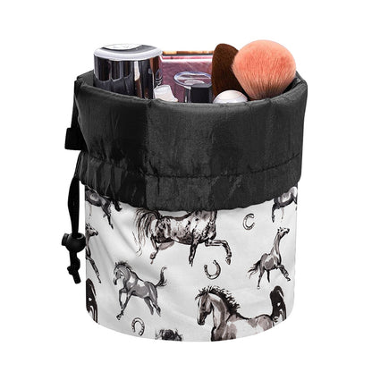 Watercolor Horse Pattern Print Drawstring Makeup Bag