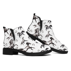 Watercolor Horse Pattern Print Flat Ankle Boots