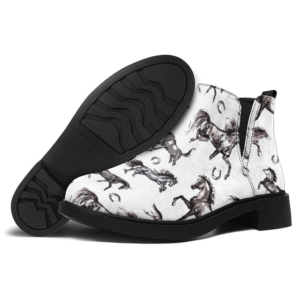 Watercolor Horse Pattern Print Flat Ankle Boots