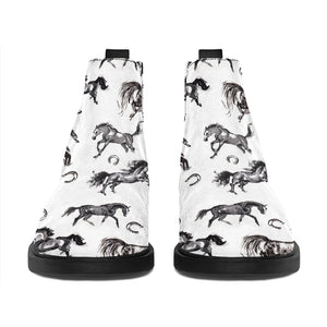 Watercolor Horse Pattern Print Flat Ankle Boots