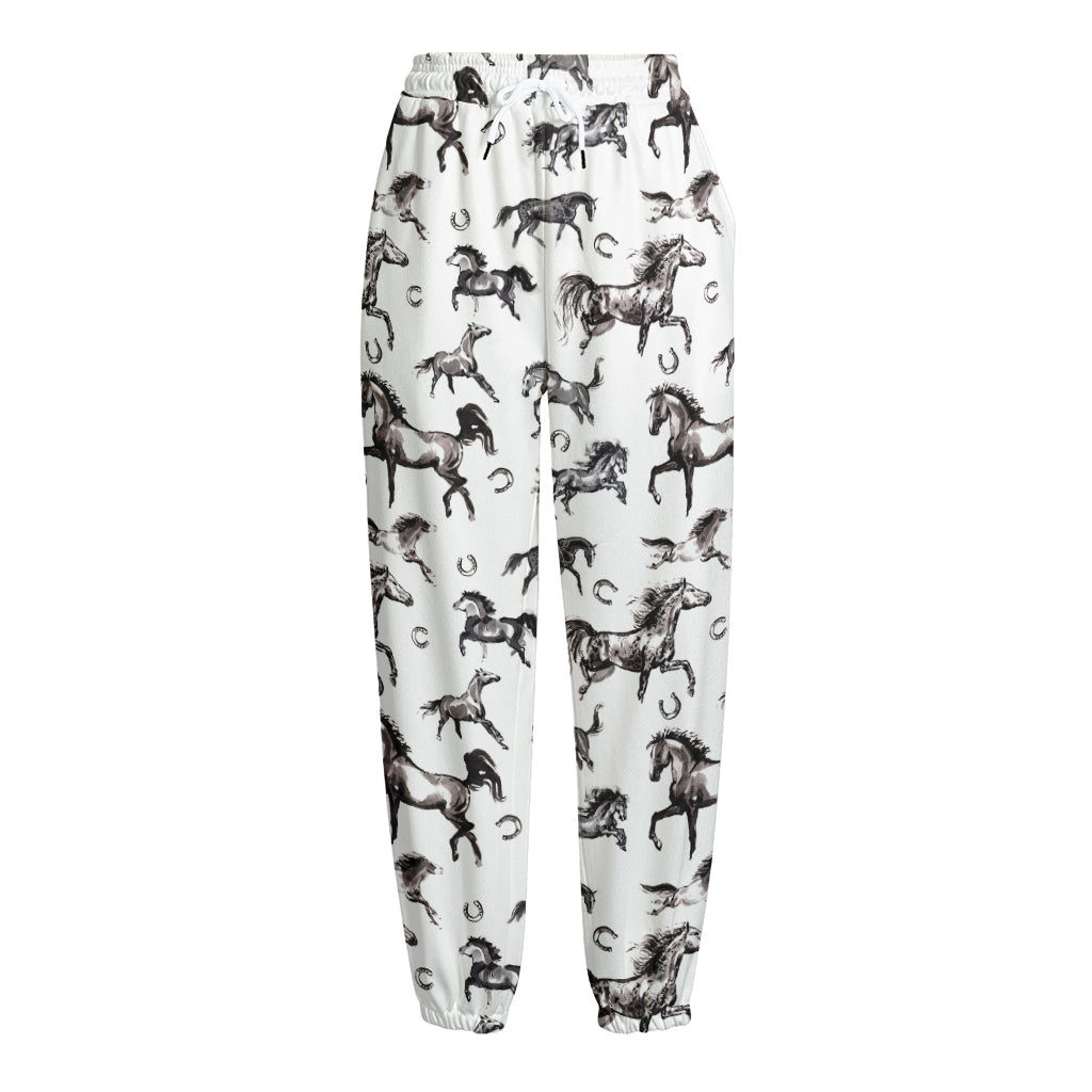 Watercolor Horse Pattern Print Fleece Lined Knit Pants