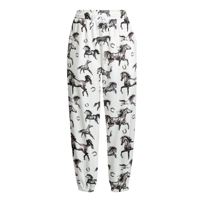 Watercolor Horse Pattern Print Fleece Lined Knit Pants