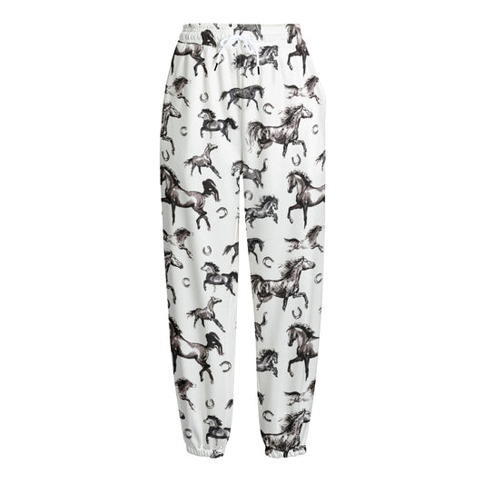 Watercolor Horse Pattern Print Fleece Lined Knit Pants