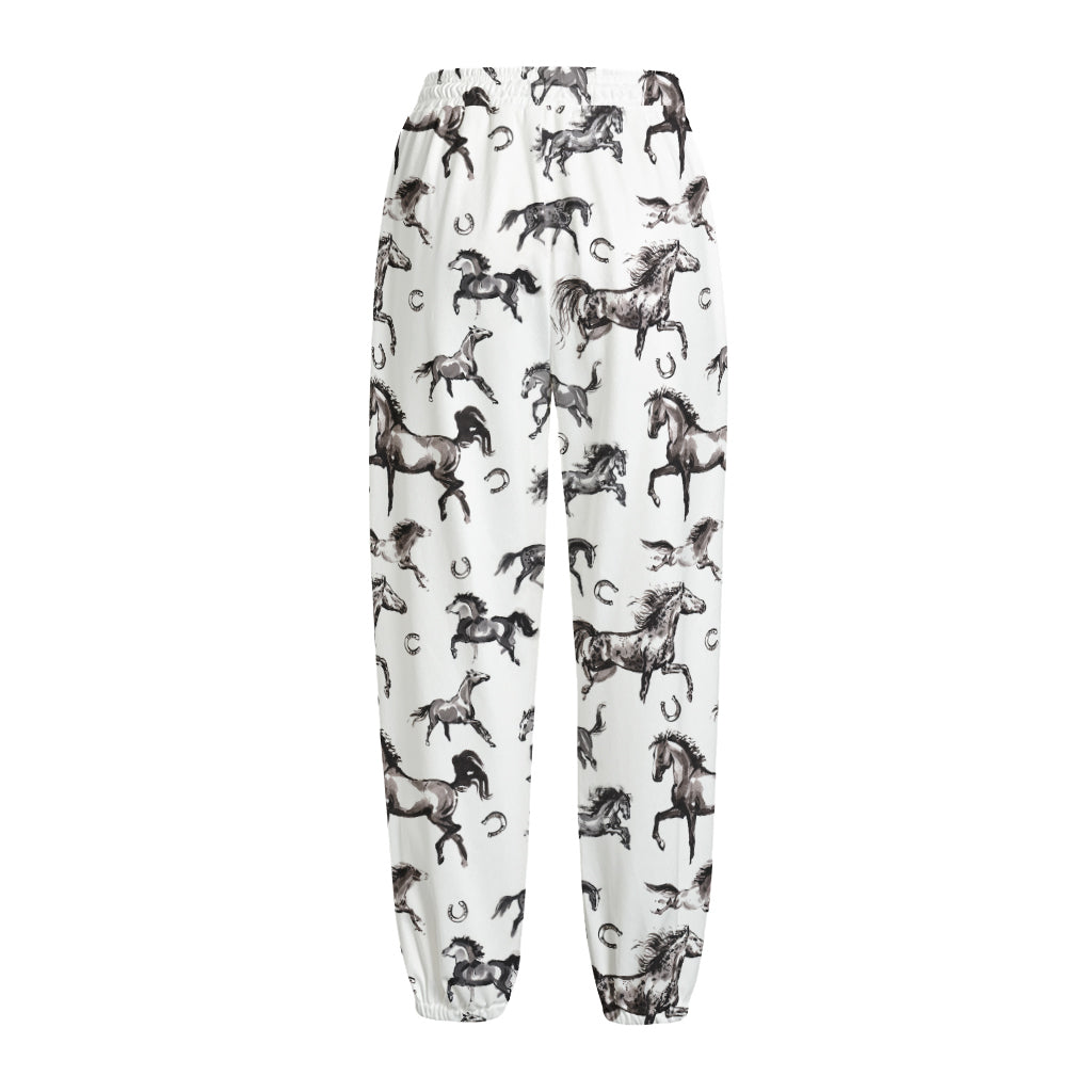 Watercolor Horse Pattern Print Fleece Lined Knit Pants