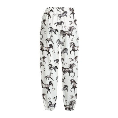 Watercolor Horse Pattern Print Fleece Lined Knit Pants