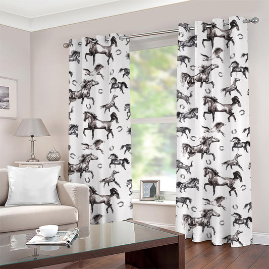 Watercolor Horse Pattern Print Grommet Curtains