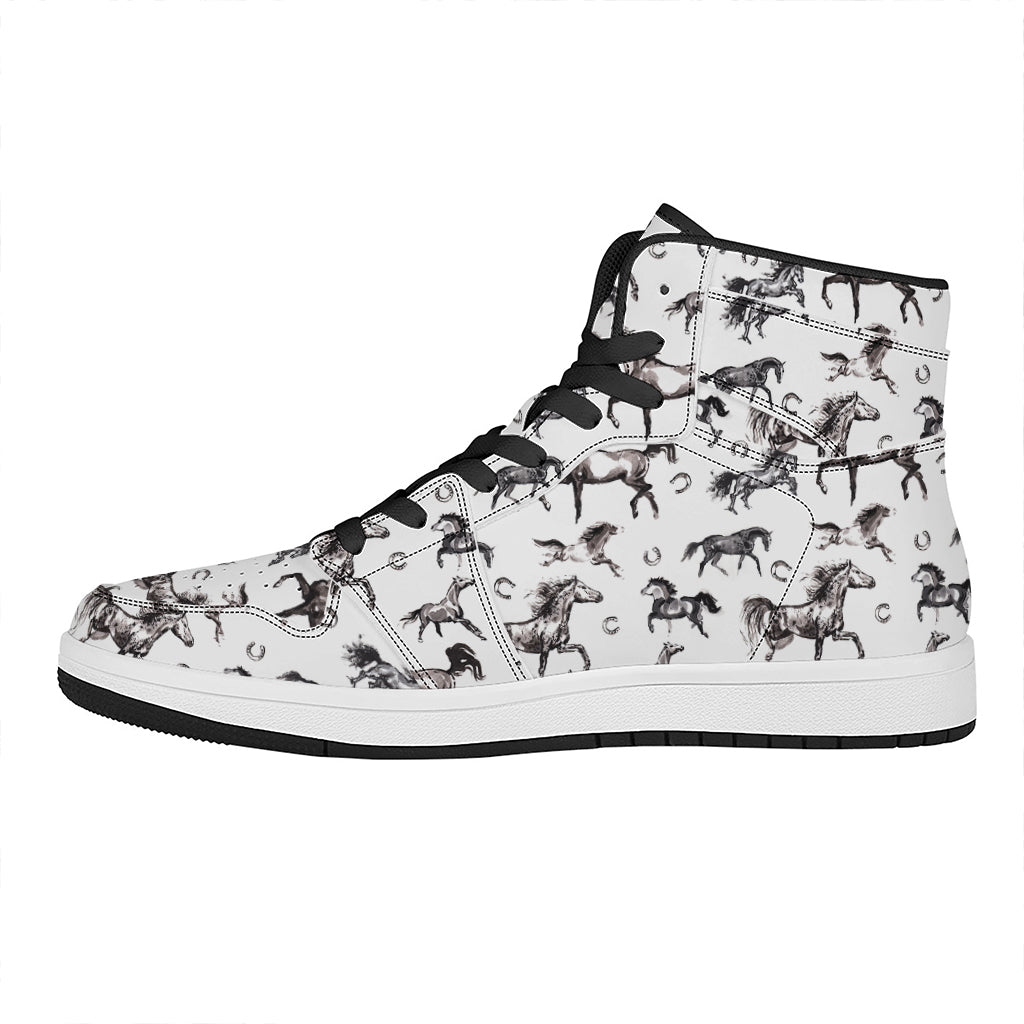 Watercolor Horse Pattern Print High Top Leather Sneakers