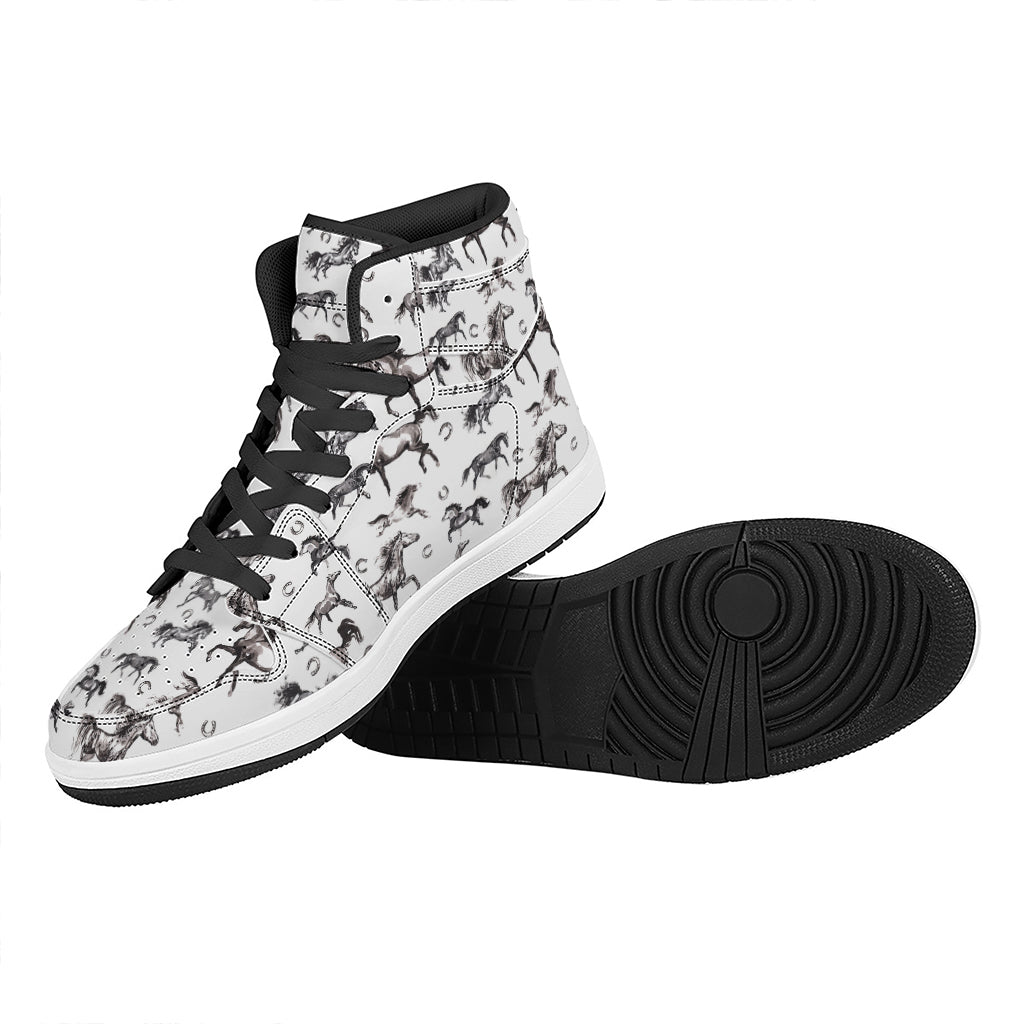 Watercolor Horse Pattern Print High Top Leather Sneakers