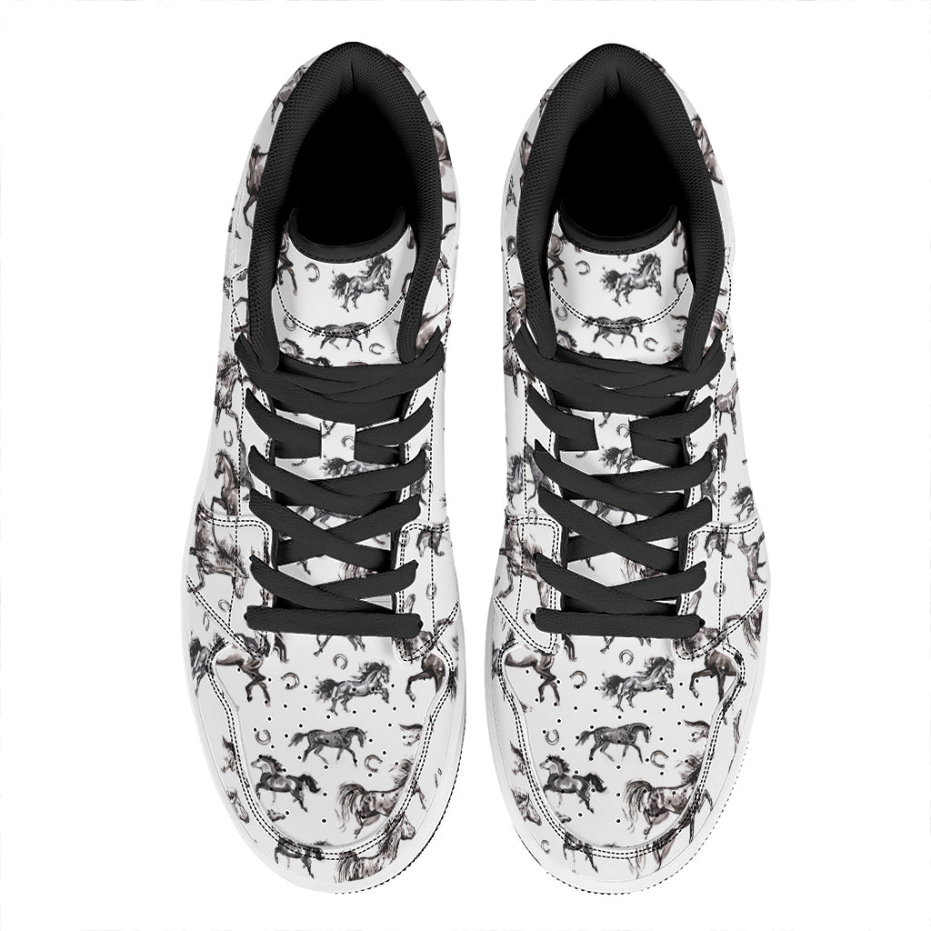 Watercolor Horse Pattern Print High Top Leather Sneakers