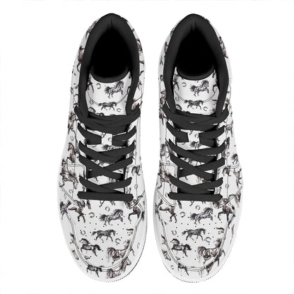 Watercolor Horse Pattern Print High Top Leather Sneakers