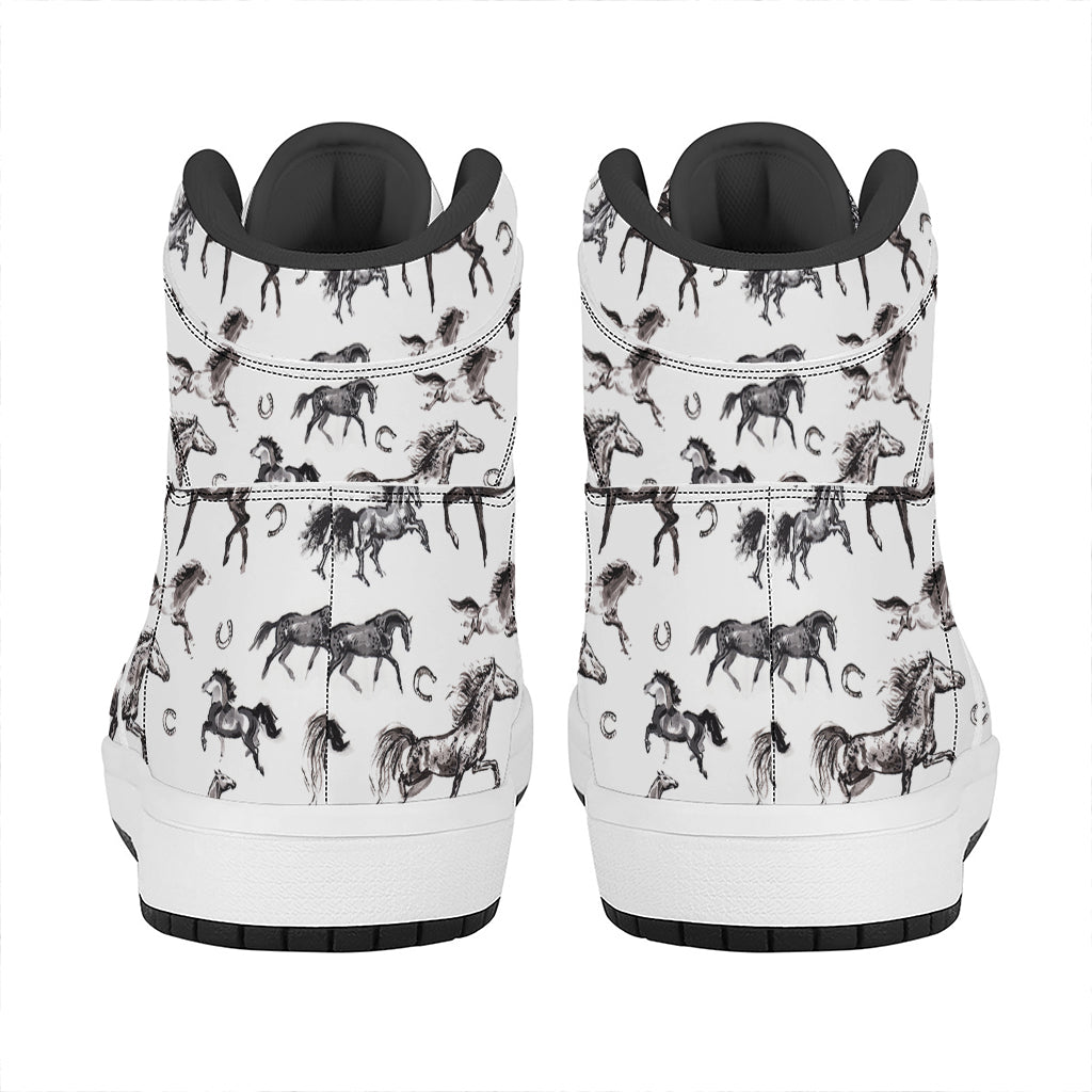 Watercolor Horse Pattern Print High Top Leather Sneakers