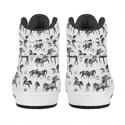 Watercolor Horse Pattern Print High Top Leather Sneakers