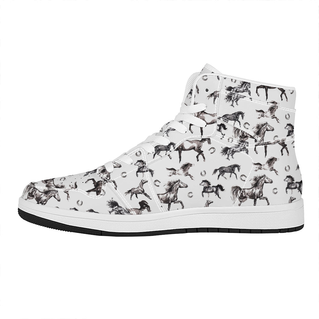 Watercolor Horse Pattern Print High Top Leather Sneakers