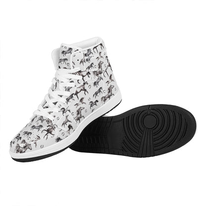 Watercolor Horse Pattern Print High Top Leather Sneakers