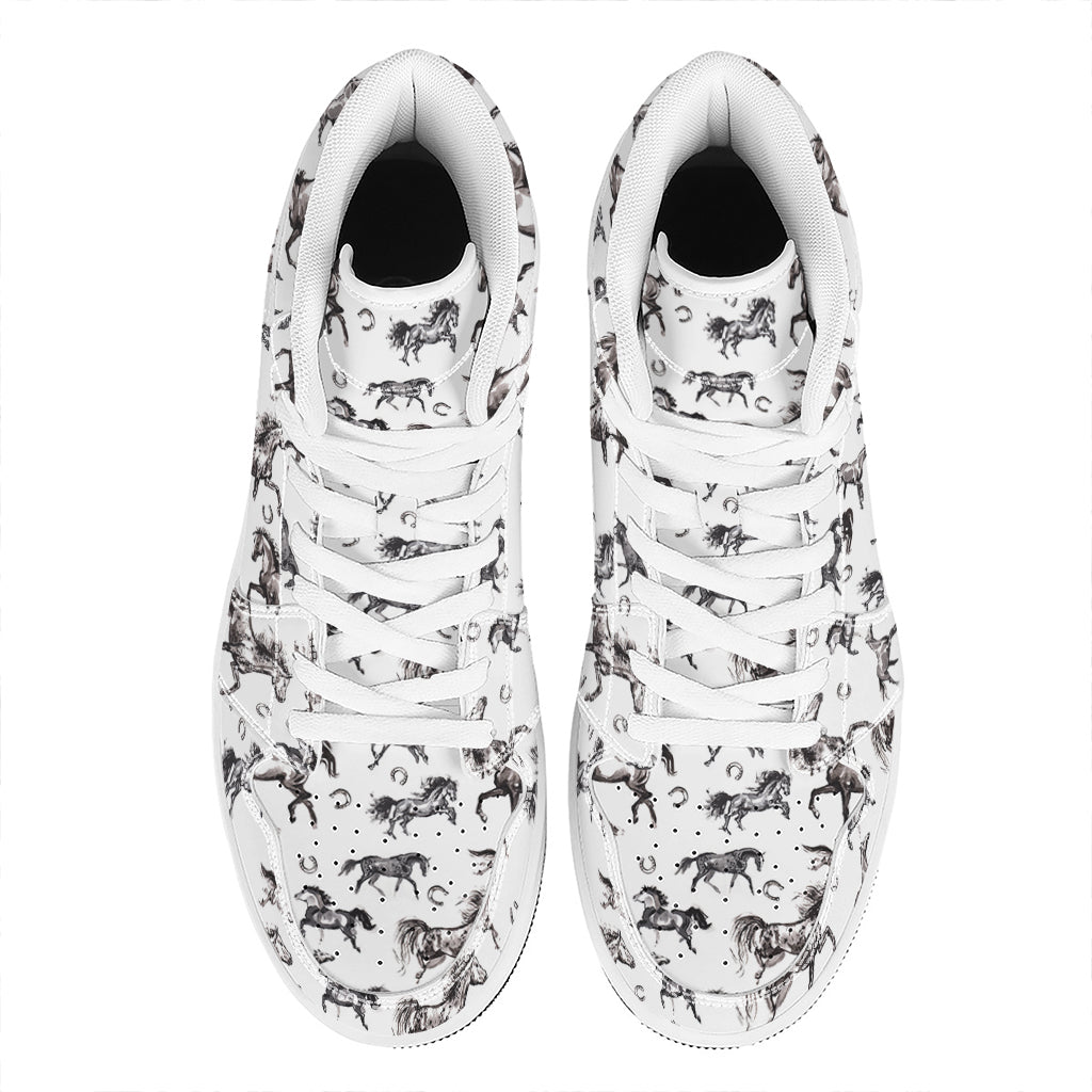 Watercolor Horse Pattern Print High Top Leather Sneakers