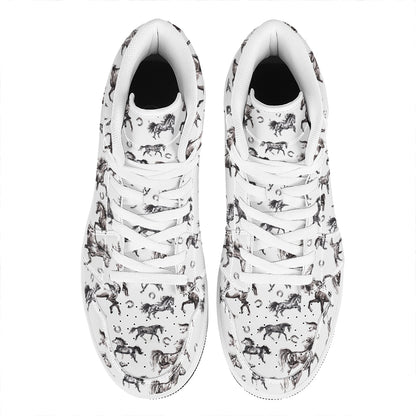 Watercolor Horse Pattern Print High Top Leather Sneakers