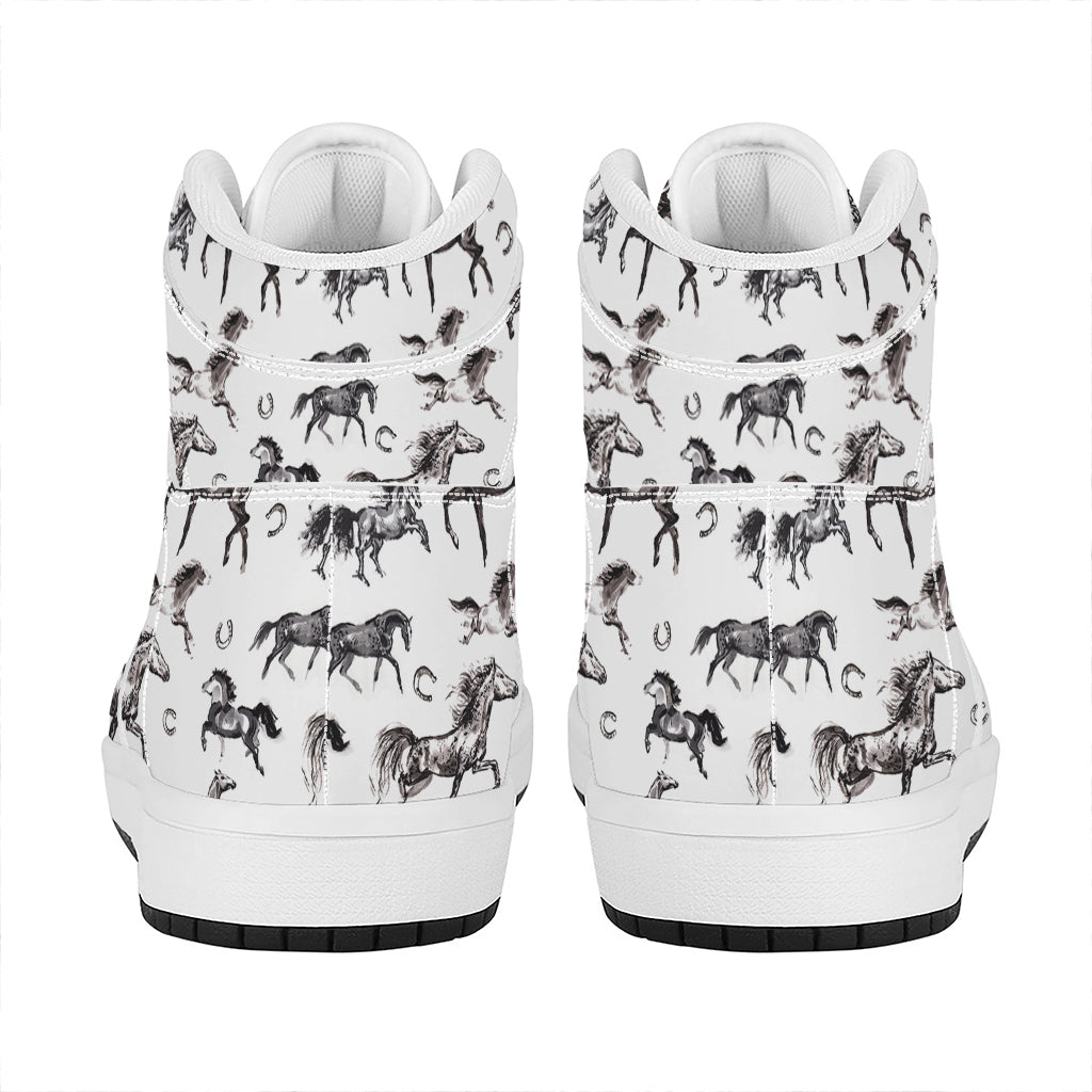 Watercolor Horse Pattern Print High Top Leather Sneakers