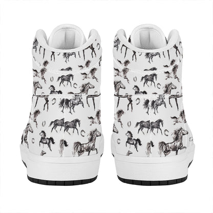 Watercolor Horse Pattern Print High Top Leather Sneakers