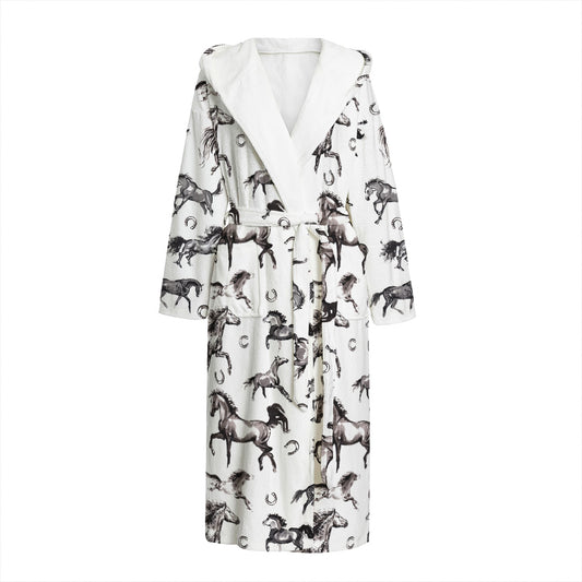 Watercolor Horse Pattern Print Hooded Bathrobe