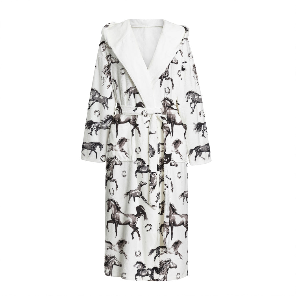 Watercolor Horse Pattern Print Hooded Bathrobe