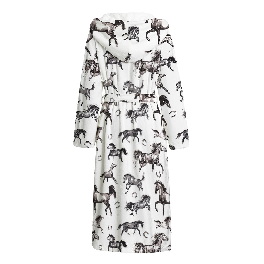 Watercolor Horse Pattern Print Hooded Bathrobe