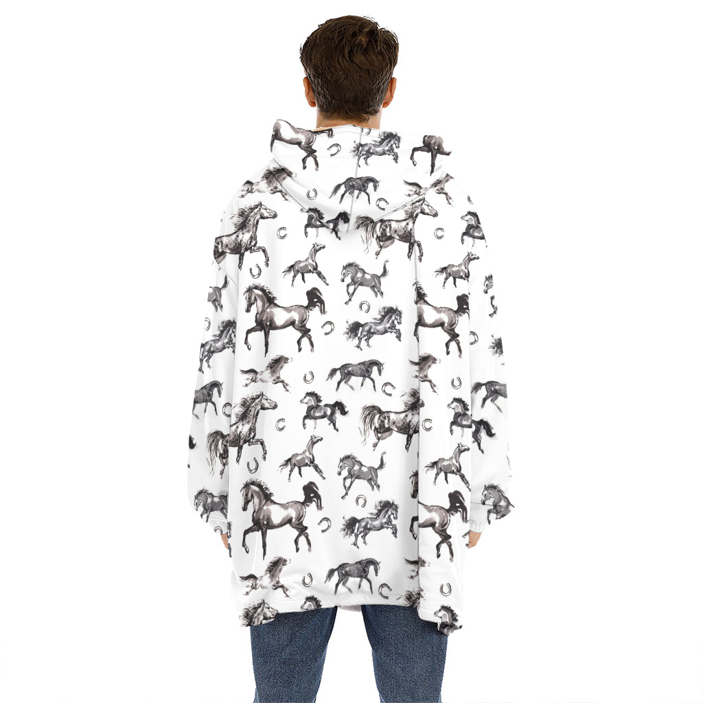 Watercolor Horse Pattern Print Hoodie Blanket