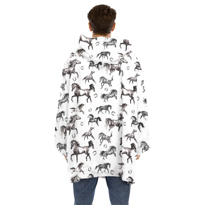 Watercolor Horse Pattern Print Hoodie Blanket