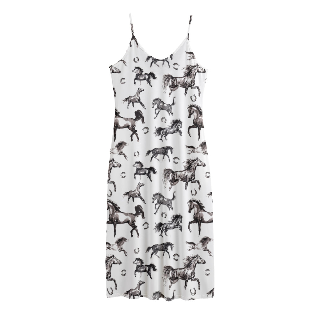 Watercolor Horse Pattern Print Jersey Midi Cami Dress