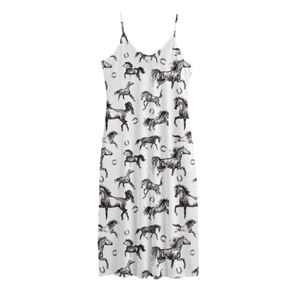Watercolor Horse Pattern Print Jersey Midi Cami Dress