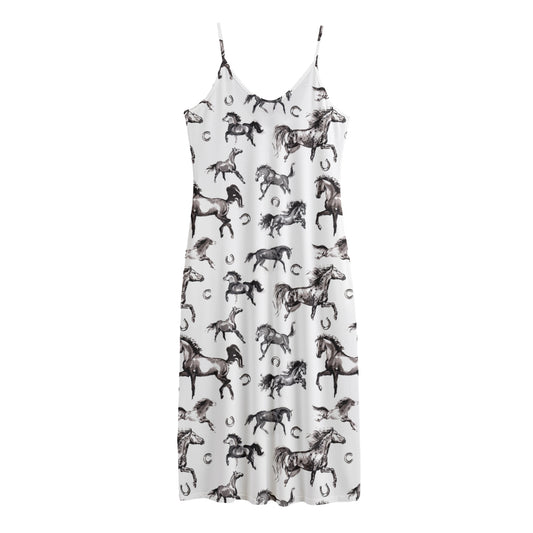 Watercolor Horse Pattern Print Jersey Midi Cami Dress