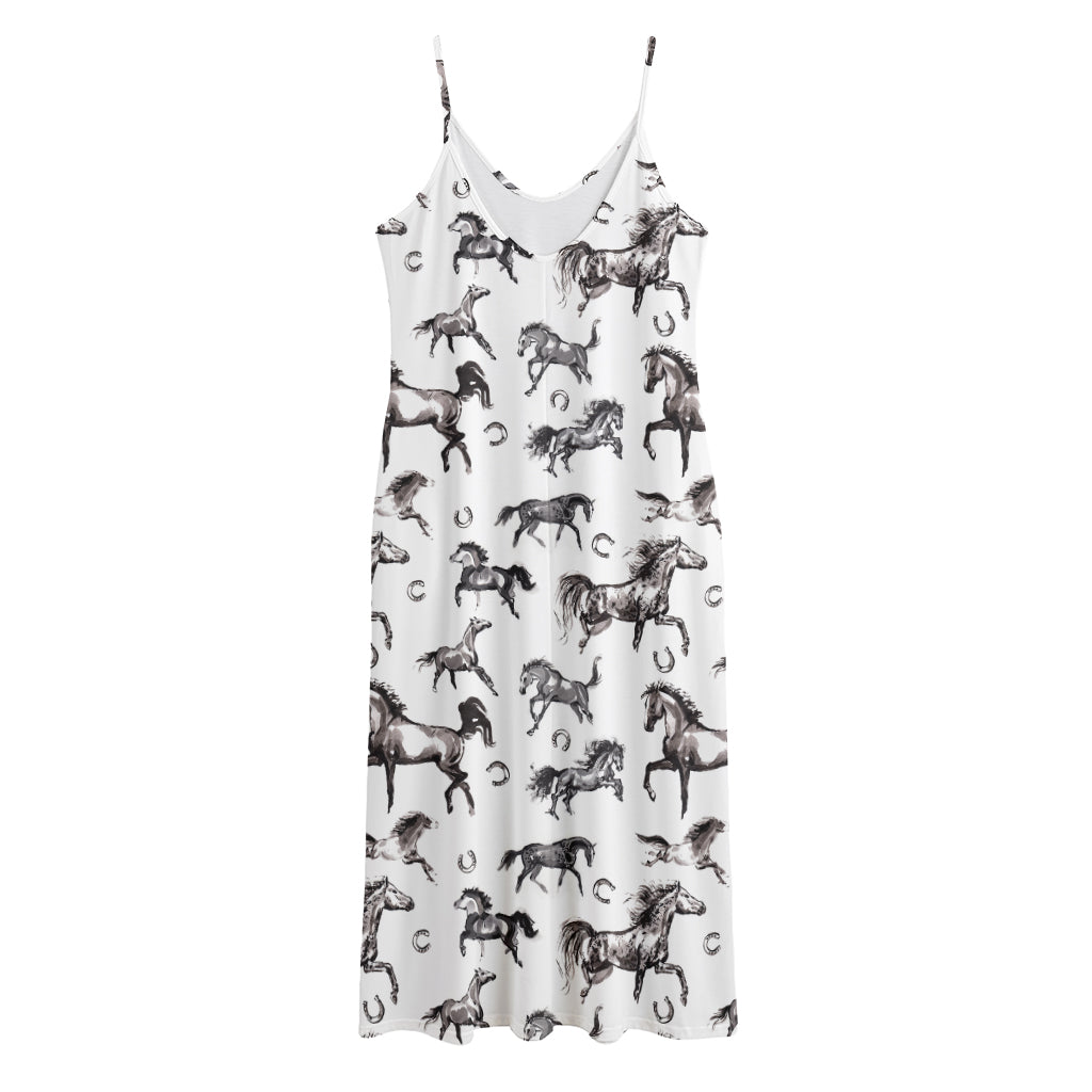 Watercolor Horse Pattern Print Jersey Midi Cami Dress