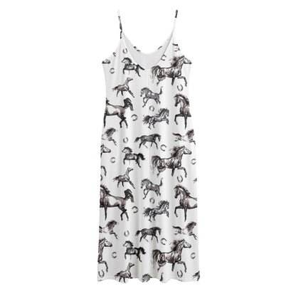 Watercolor Horse Pattern Print Jersey Midi Cami Dress