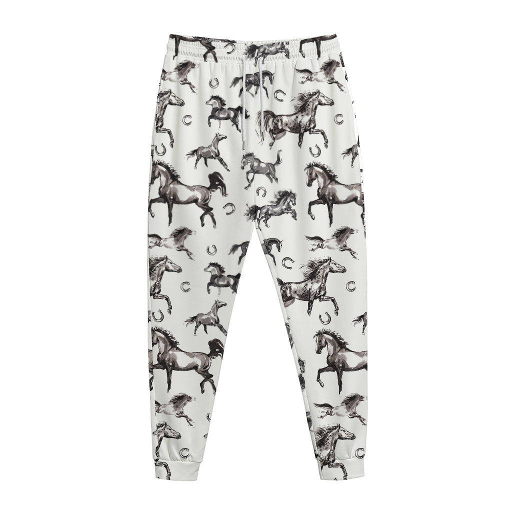 Watercolor Horse Pattern Print Jogger Pants