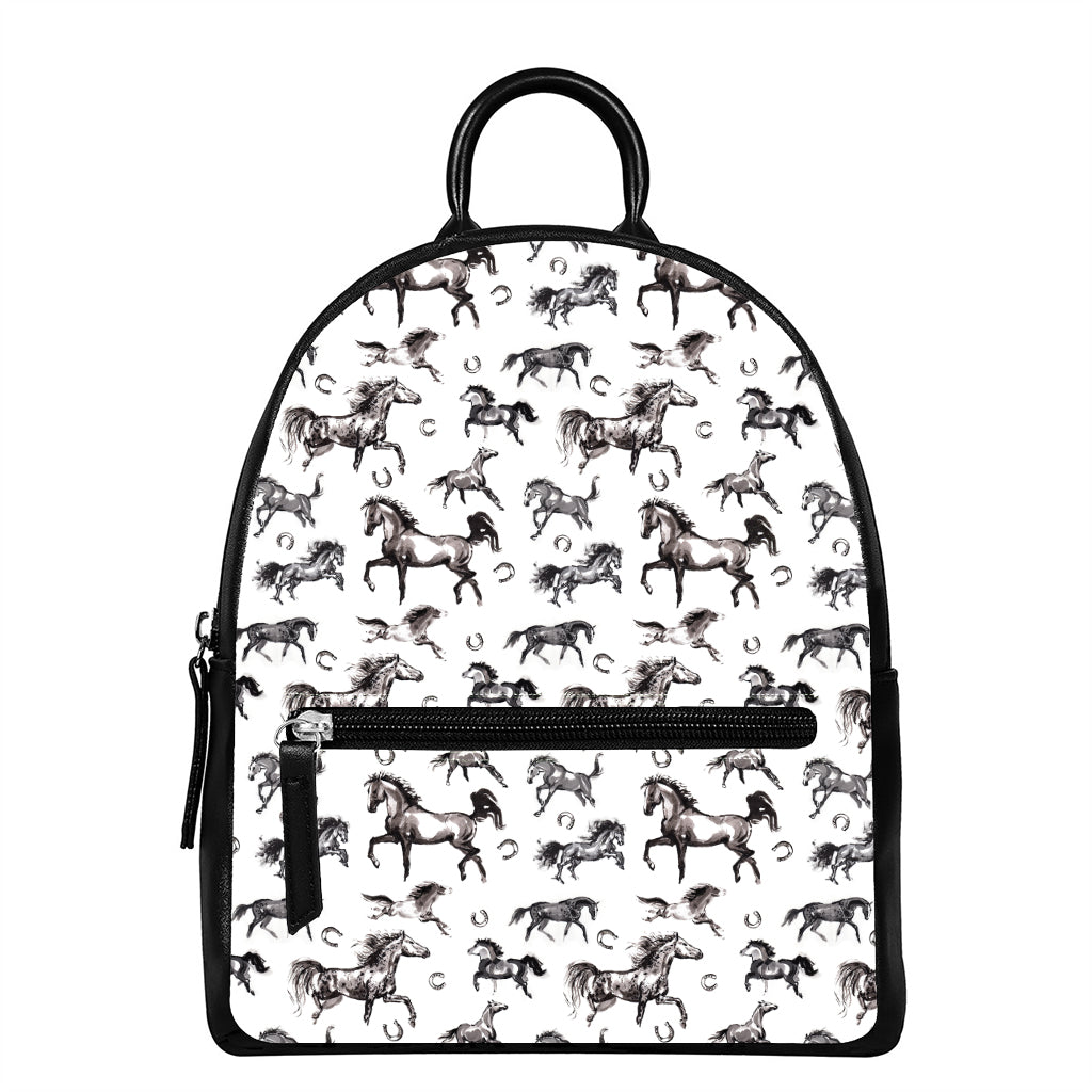 Watercolor Horse Pattern Print Leather Backpack