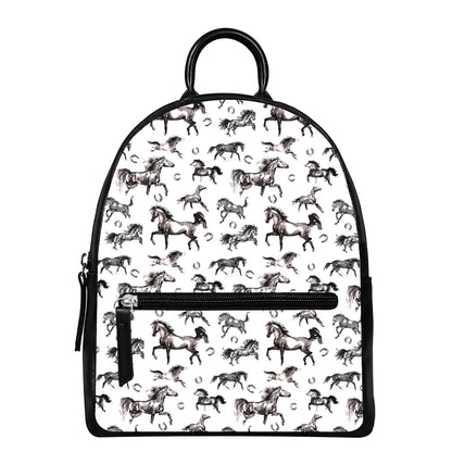 Watercolor Horse Pattern Print Leather Backpack