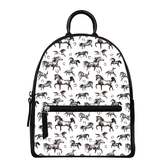 Watercolor Horse Pattern Print Leather Backpack