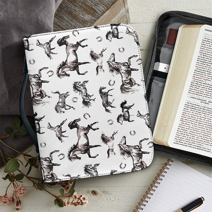 Watercolor Horse Pattern Print Leather Bible Cover