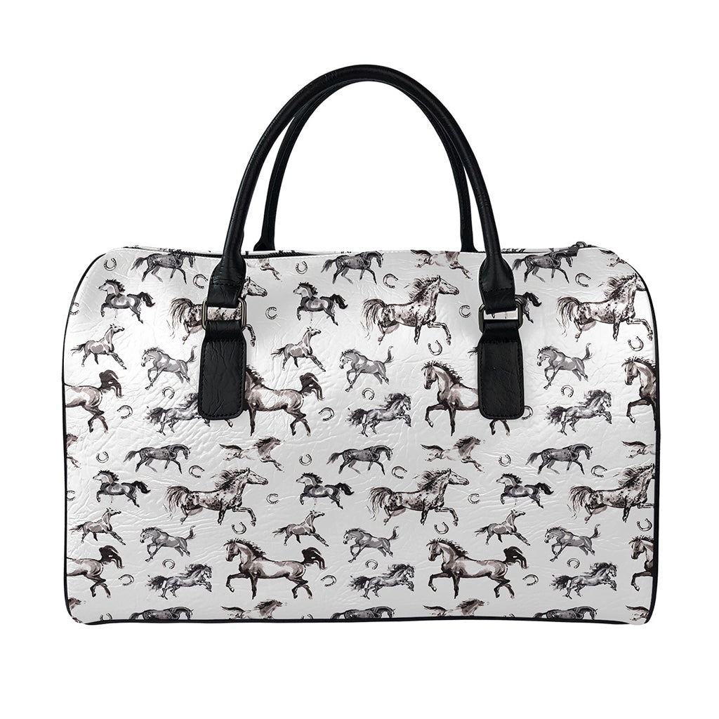 Watercolor Horse Pattern Print Leather Duffle Bag