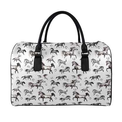 Watercolor Horse Pattern Print Leather Duffle Bag