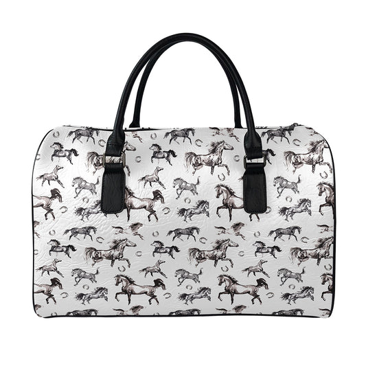 Watercolor Horse Pattern Print Leather Duffle Bag