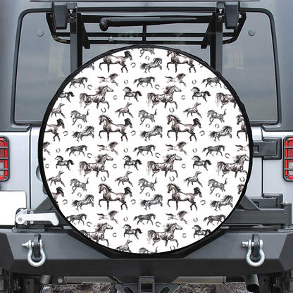 Watercolor Horse Pattern Print Leather Spare Tire Cover