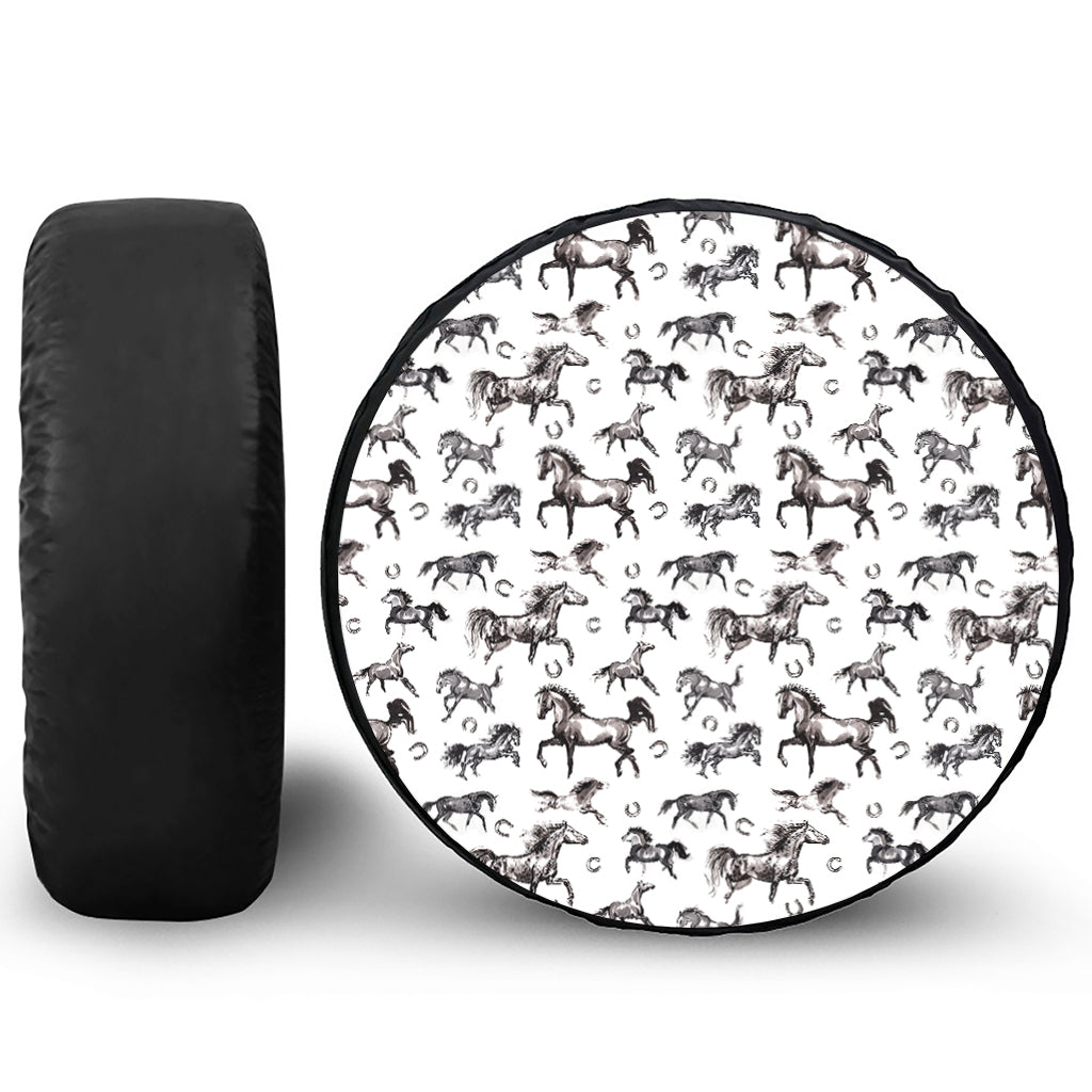 Watercolor Horse Pattern Print Leather Spare Tire Cover