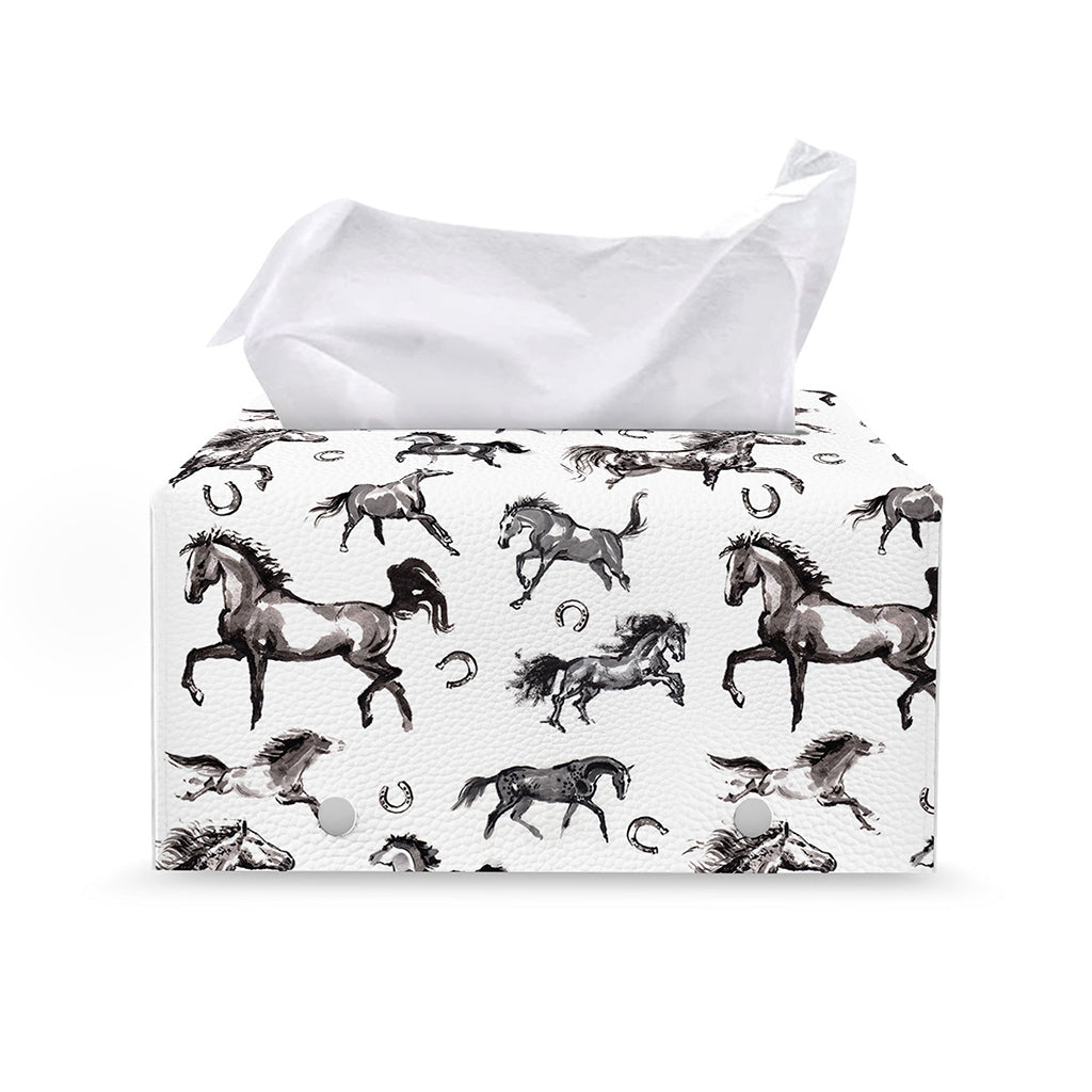Watercolor Horse Pattern Print Leather Tissue Box Cover