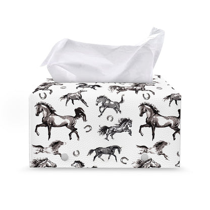 Watercolor Horse Pattern Print Leather Tissue Box Cover