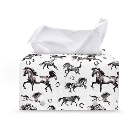 Watercolor Horse Pattern Print Leather Tissue Box Cover