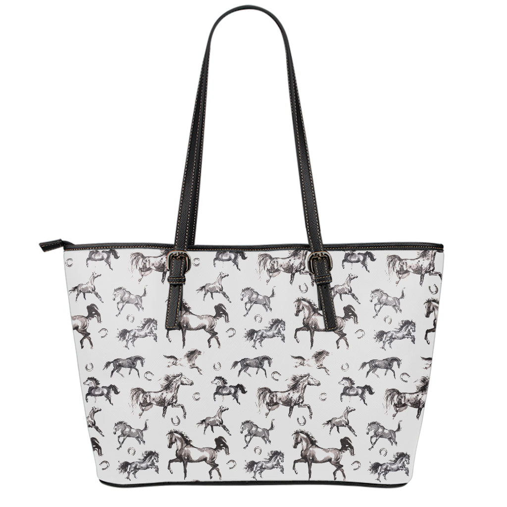 Watercolor Horse Pattern Print Leather Tote Bag