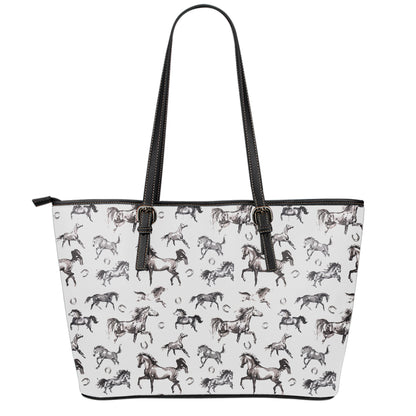 Watercolor Horse Pattern Print Leather Tote Bag