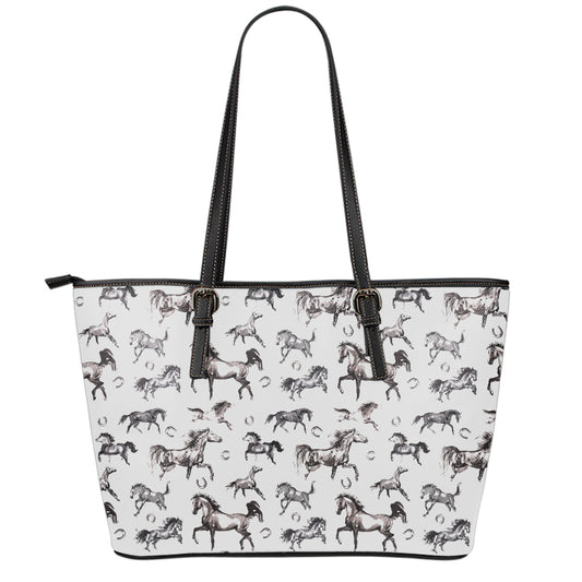 Watercolor Horse Pattern Print Leather Tote Bag