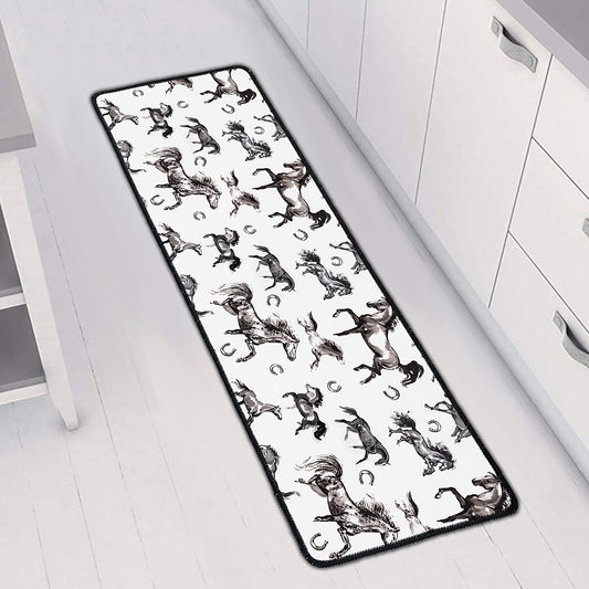 Watercolor Horse Pattern Print Long Kitchen Mat
