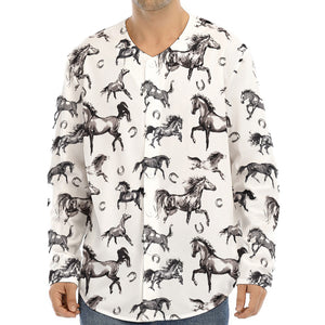 Watercolor Horse Pattern Print Long Sleeve Baseball Jersey